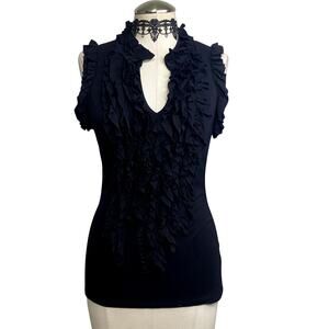 Luii Y2K Style Victorian Gothic Dramatic Ruffle Collar Whimsigoth Vamp Tank Top